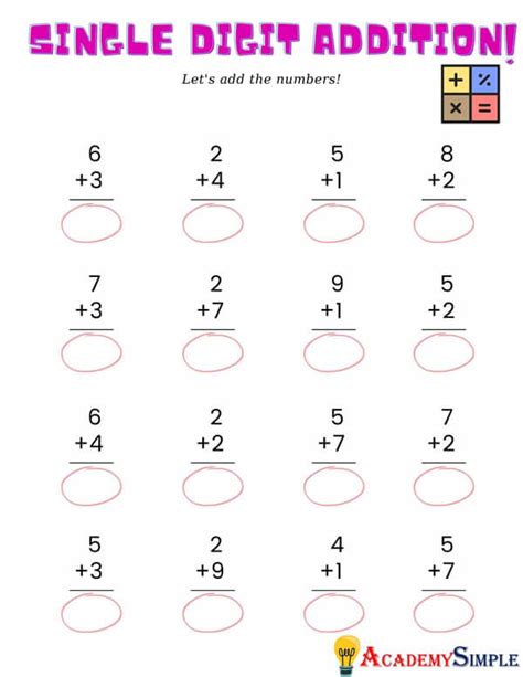 Grade 1 Math Worksheets Single Digit Addition Academy Simple