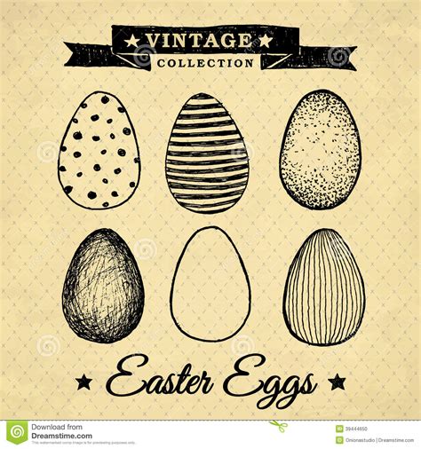 Easter Eggs Vintage Collection Stock Vector Illustration Of Drawn