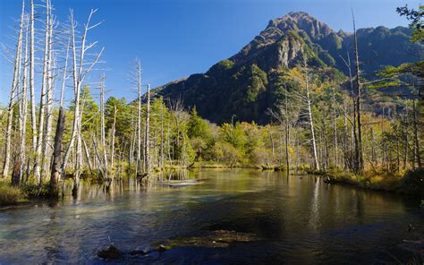 Download Wallpaper 3840x2400 River Mountain Trees Autumn Landscape
