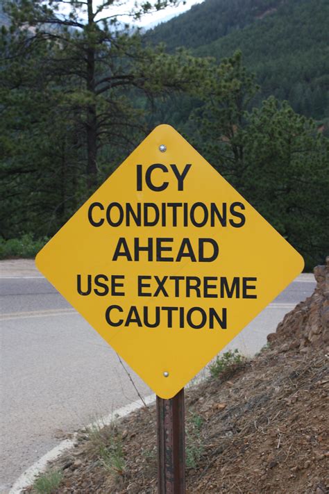 Icy Conditions Ahead Use Extreme Caution Road Sign – Photos Public Domain