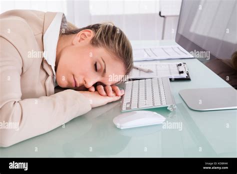 Tired Business Woman Working In The Office Stock Photo Alamy