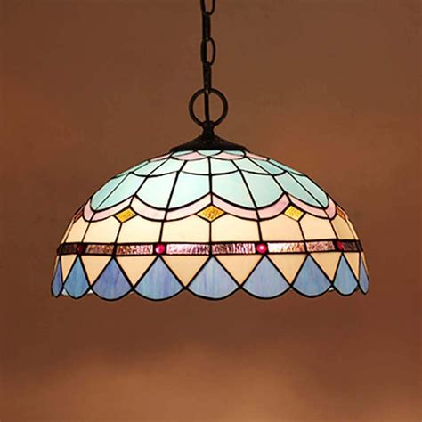 16 Inches Vintage Tiffany Style Pendant Ceiling Lamp Mediterranean Stained Glass Hanging Light