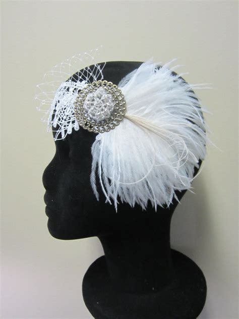 White Lace And Ivory Featherl 1920s Great Gatsby Headpiece Made To