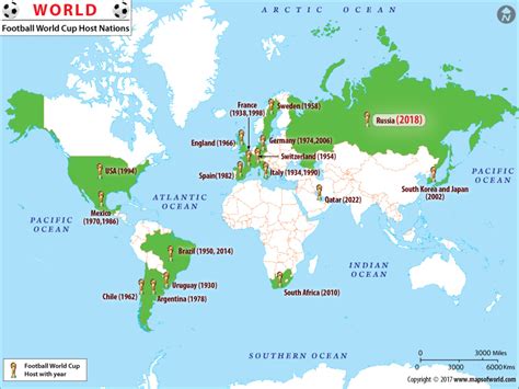 Football World Cup Host Nations Map