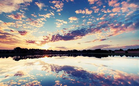 Sunset Clouds Sky Lake Reflection Wallpapers Hd Desktop And