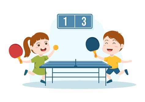 Niños Lindos Jugando Deportes De Tenis De Mesa Con Raqueta Y Pelota De