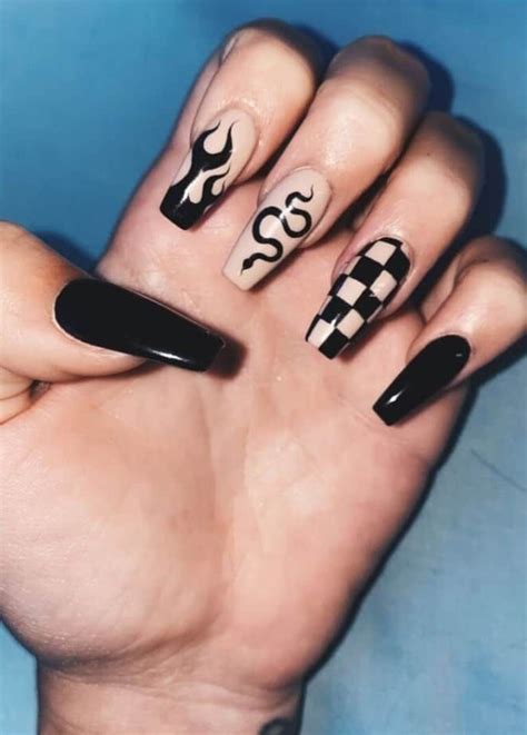 45 Edgy Goth And Grunge Black Nails For A Dramatic Look Long Acrylic