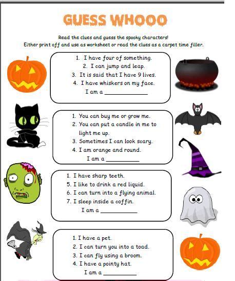 Guess Who Halloween Activity Sheet Halloween Worksheets Halloween