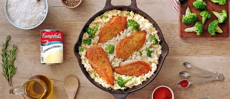 Stir the soup, water, rice, vegetables and onion powder in a 12 x 8 shallow baking dish. Quick Chicken & Rice Dinner Recipe | Campbell's Kitchen