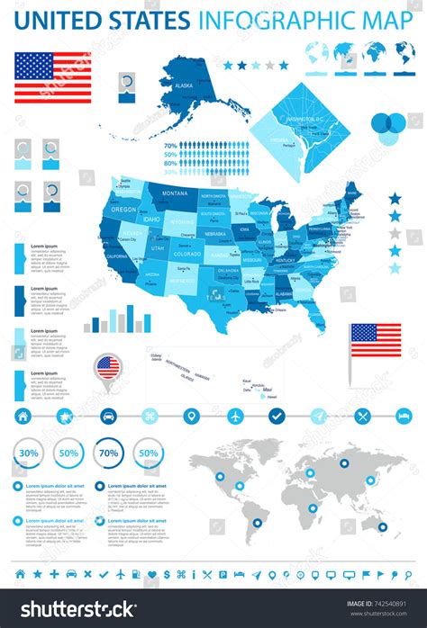 United States Infographic Map And Flag Vector Royalty Free Stock