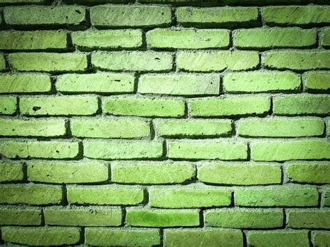 Bright Green Clay Brick Wall Detailed View Of Bricks Stock Photo