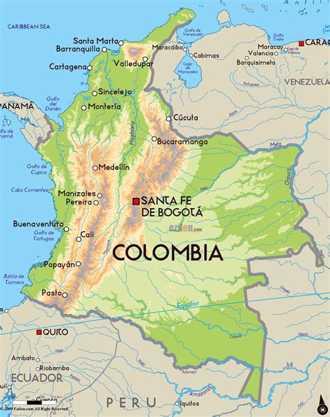 Detallado Mapa Físico De Colombia Con Principales Ciudades Colombia América Del Sur Mapas