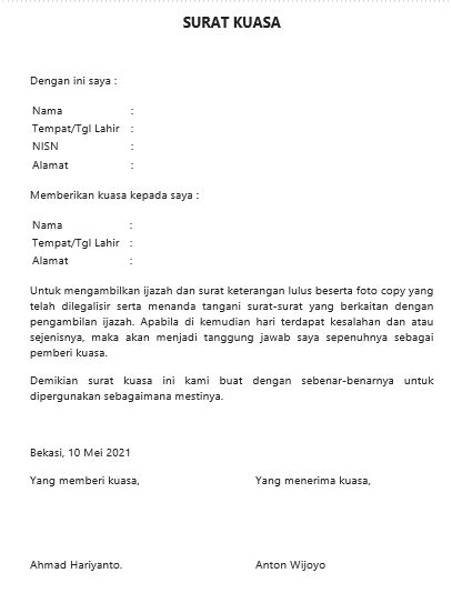 Contoh Surat Kuasa Pengambilan Akta Cerai Documents Google App - IMAGESEE