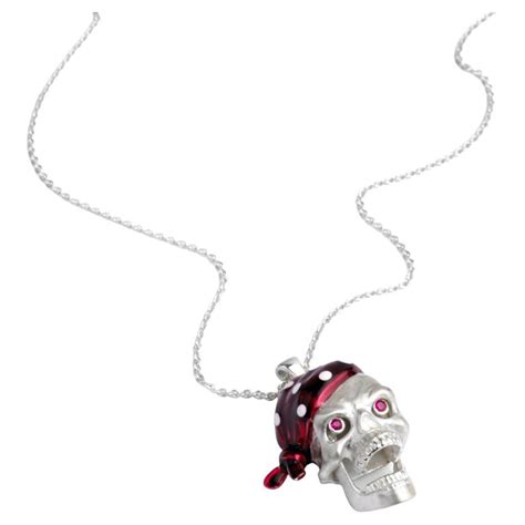 Deakin And Francis Sterling Silver Pirate Skull Pendant With Ruby Eyes