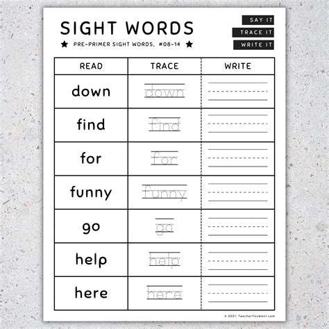 Pre Primer Sight Words Pre K Read Trace And Write Worksheets Set 4