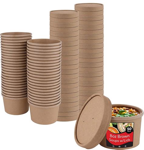 Buy 50 Sets Kraft Soup Container With Lids 8oz 50 Pack Brown
