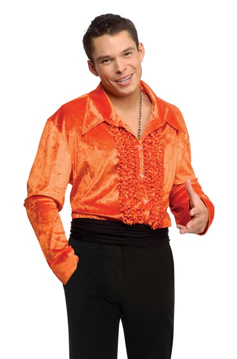 Velvet 1970s Men Adult Disco Shirt Orange Ebay
