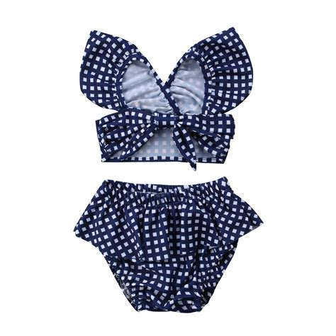 Kids Baby Girls Plaids Bikini Set Swimwear Swimsuit Bathing Suit