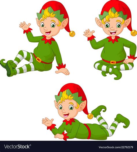 cartoon christmas elves in different poses vector image christmas elf xmas elf christmas