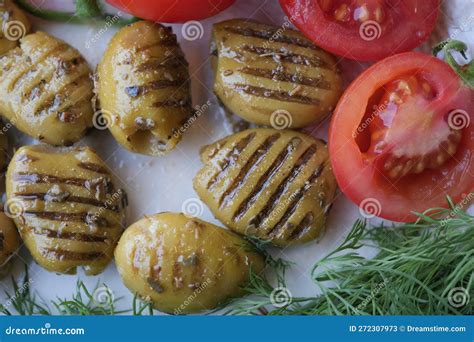 Turkish Grilled Olives With Olive And Tomato On Plate Stock Image