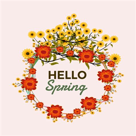 Spring Floral Frame Hello Spring Banner Hand Drawn Spring Banner
