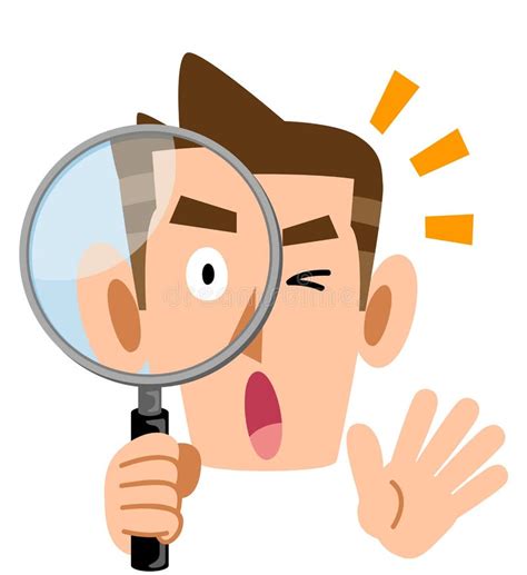 A Surprising Man Looking Into The Magnifying Glass Stock Vector