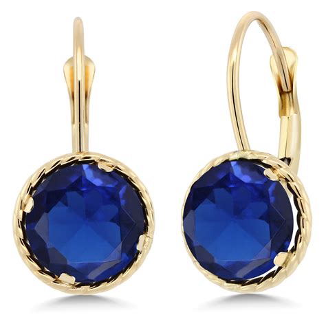 500 Ct Round Blue Created Sapphire 14k Yellow Gold Dangle Earrings Ebay