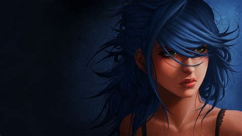 Free Download Hd Wallpaper Blue Haired Anime Wallpaper Artwork Blue Hair Green Eyes Women