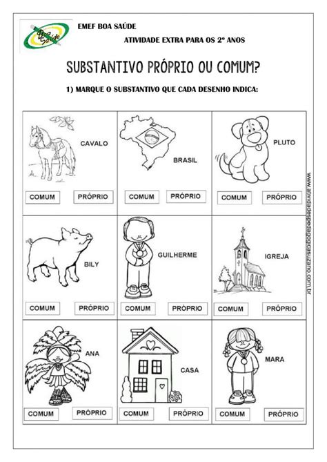 Atividade Substantivo Próprio E Comum 2 Ano