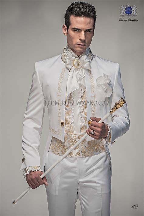 Baroque Italian White Satin Wedding Suit Model 417 Ottavio Nuccio Gala