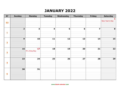 2022 Printable Monthly Calendar With Space For Appointments Horizontal