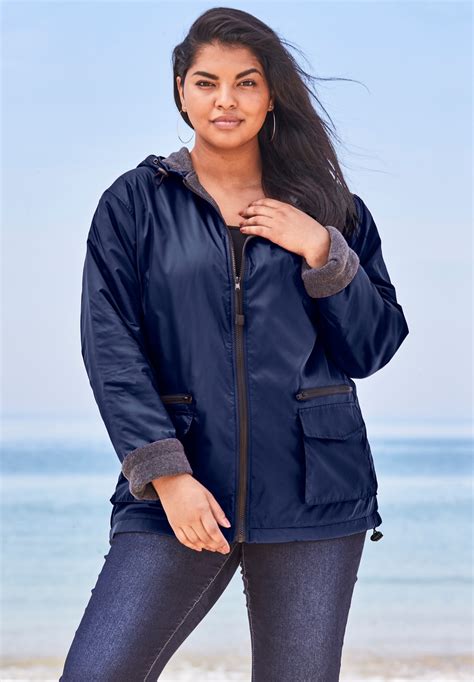 Roamans Womens Plus Size Hooded Jacket Wfleece Lining Ebay