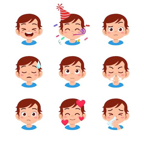Premium Vector Cute Boy With Different Face Expressions