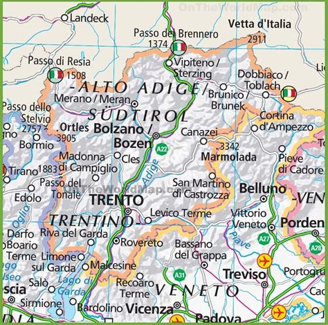 Sud Tirolalto Adige Trentino Italy Large Maps Map Italy Map