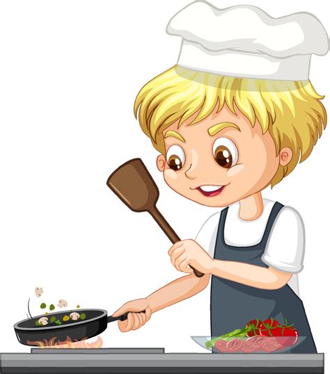 Cartoon Character Of A Chef Boy Cooking Food 2037421 Vector Art At Vecteezy