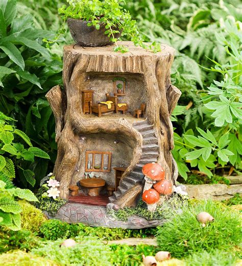 Two Story Fully Furnished Solar Lighted Fairy House In A Stump