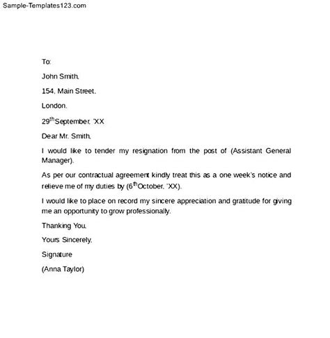 A two weeks' notice letter is a document that an employee hands in to their employer to inform them of their resignation. Simple Example For One Week Notice Letter - Sample ...