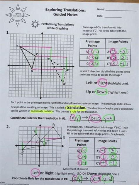 Worksheets For Transformations