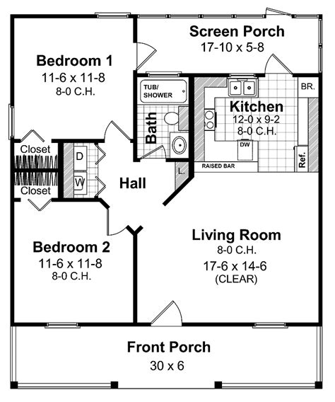 Laundry is in the hall and a shared bath is steps away from each bedroom.related plan: House Plans Under 800 Sq Ft | Smalltowndjs.com