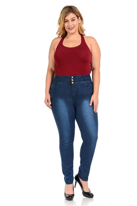 Diamante Womens Jeans Missy Size High Waist Push Up Style