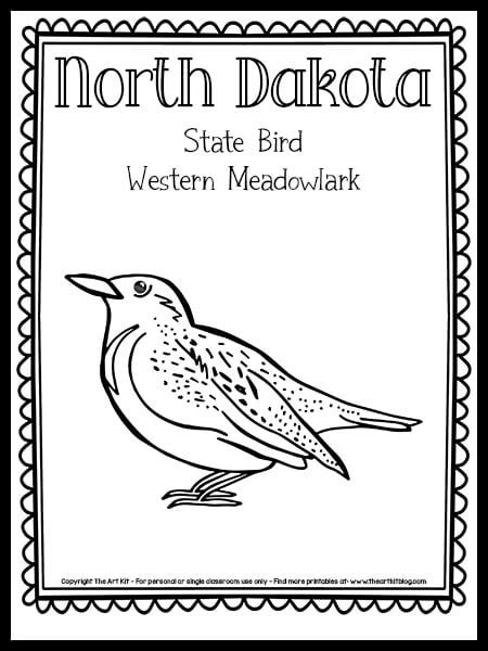 North Dakota State Bird Coloring Page Western Meadowlark Free