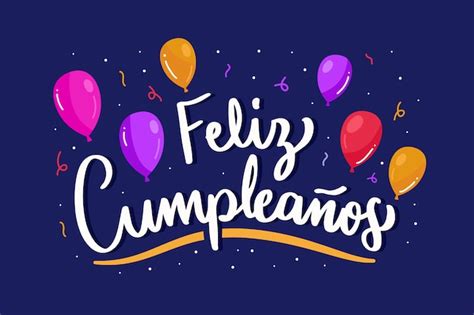 Free Vector Feliz Cumpleaños Lettering With Balloons And Confetti