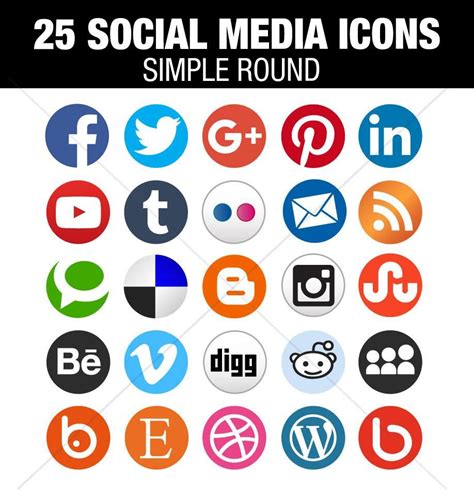 Simple Round Social Media Icons The Basic Icon Set Grafici