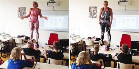 Biology Teacher Strips To Reveal Educational Body Suit Bringing Learning Alive