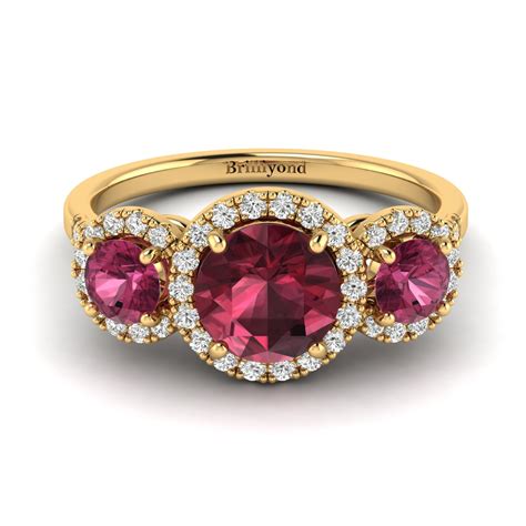 Garnet Three Stone Engagement Ring Set In Yellow Gold Springtime