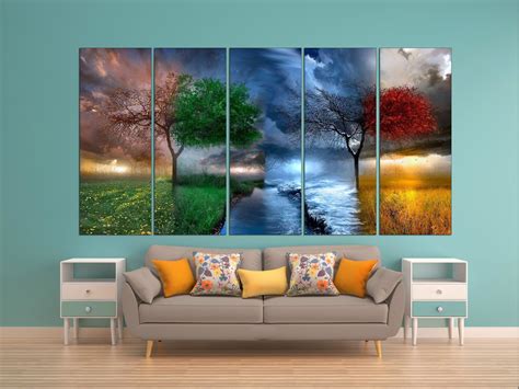 Four Seasons Canvas Set 4 Seasons Wall Decor Four Seasons Etsy