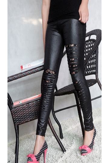 black fabulous womens faux leather slimming ripped leggings pink queen