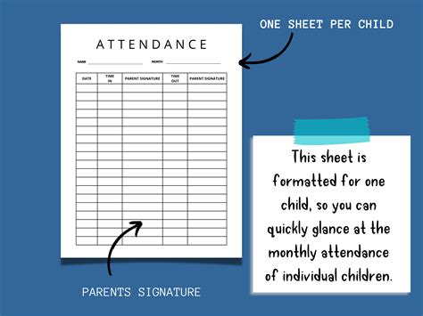 Childcare Attendance Sheet Daycare Attendance Sheets Etsy