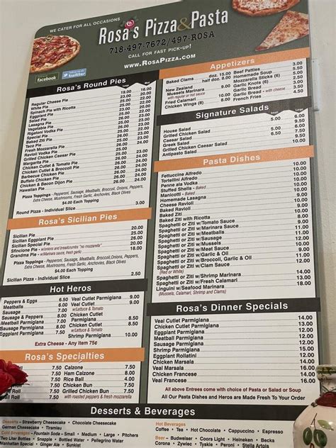 Menu At Rosas Pizza Pizzeria New York City 62 65 Fresh Pond Rd