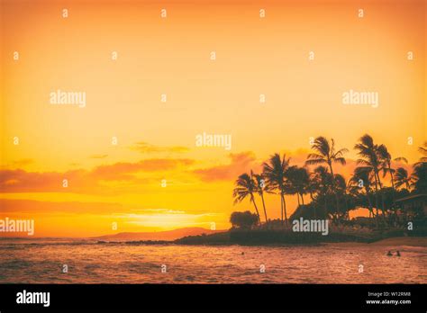 Hawaii Beach Sunset Summer Paradise Vacation Landscape Stock Photo Alamy